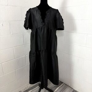Kika Vargas Target Dress Black Satin Tiered Ruffles Voluminous Artsy Designer XL